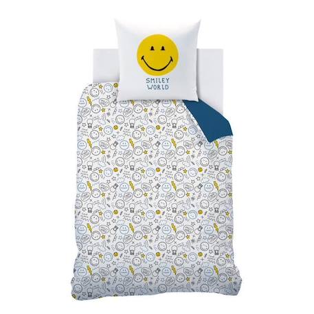 Parure de lit imprimée 100% coton, SMILEY WORLD SCRIBBLE 140x200 cm BLEU 4 - vertbaudet enfant 