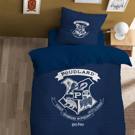 Parure de lit imprimée 100% coton, HARRY POTTER PREPPY 140x200 cm BLEU 1 - vertbaudet enfant 