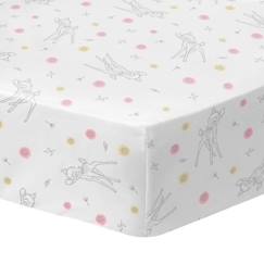 Linge de maison et décoration-Drap-housse en coton imprimé DISNEY HOME BAMBI FLOWERS - 90x190 cm - Blanc - Qualité supérieure