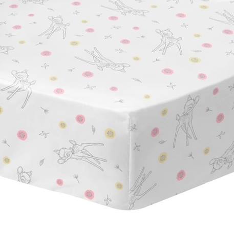 Drap-housse imprimé 100% coton, DISNEY HOME BAMBI FLOWERS 90x190 cm BLANC 1 - vertbaudet enfant 