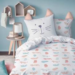 Parure de lit imprimée 100% coton MATT & ROSE - MIAOU. Taille : 140x200 cm  - vertbaudet enfant