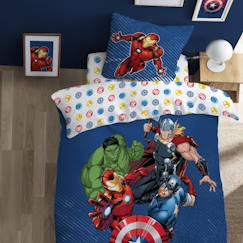 Linge de maison et décoration-Parure de lit imprimée 100% coton, AVENGERS HOME TEAM 140x200+63x63cm