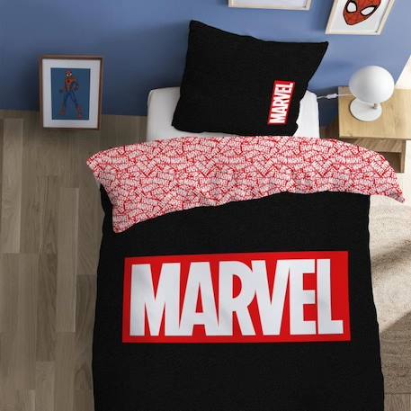 Parure de lit imprimée 100% coton, MARVEL HOME IDENTITY. Taille : 140x200 cm NOIR 1 - vertbaudet enfant 