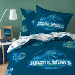 Linge de maison et décoration-Housse de couette et taie d'oreiller 100% coton, JURASSIC WORLD BADGES. Taille : 140x200 cm