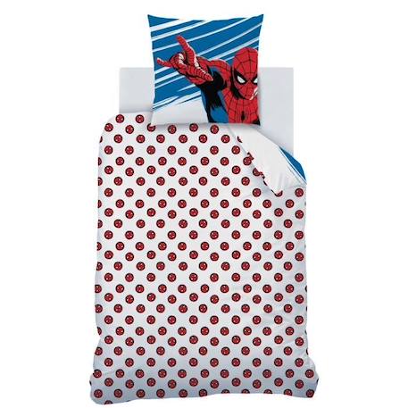 Parure de lit imprimée 100% coton, SPIDERMAN HOME ANNIVERSARY 140x200+63x63cm BLEU 3 - vertbaudet enfant 