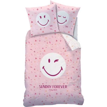 SMILEY Housse de couette + Taie - 140 x 200 cm - Sunday ROSE 1 - vertbaudet enfant 