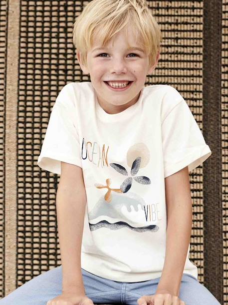 Tee-shirt épais motif vague garçon écru 1 - vertbaudet enfant 