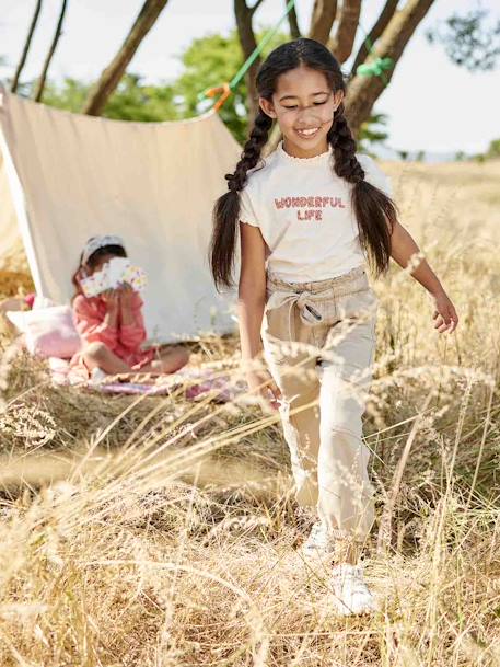 Tee-shirt message léopard fantaisie fille manches courtes à volants vanille 6 - vertbaudet enfant 