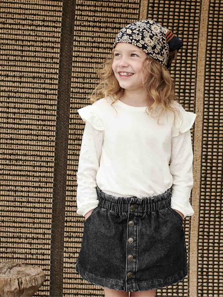 Jupe en jean pressionnée style paperbag fille denim gris 1 - vertbaudet enfant 