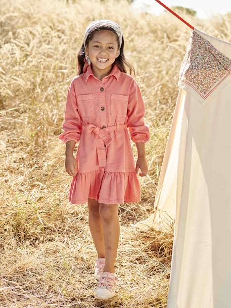 Robe chemise à volants fille corail 1 - vertbaudet enfant 