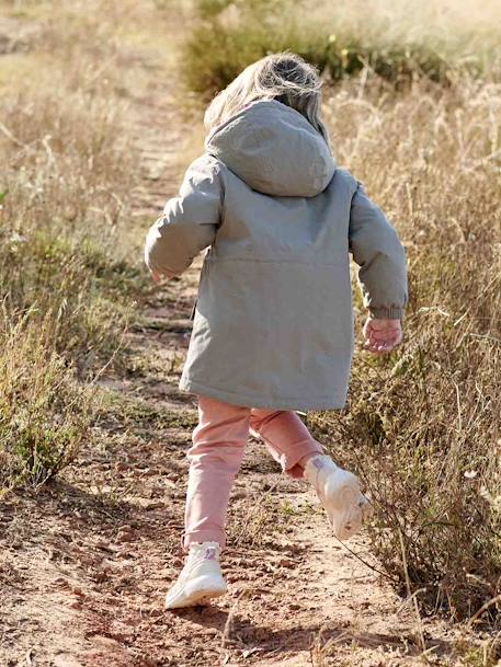 Parka à capuche 3 en 1 mi-saison fille avec coupe-vent amovible kaki+rose 11 - vertbaudet enfant 