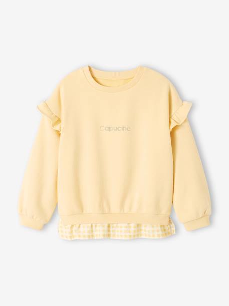 Sweat à volants bi-matière fille personnalisable jaune pastel+rose bonbon 2 - vertbaudet enfant 