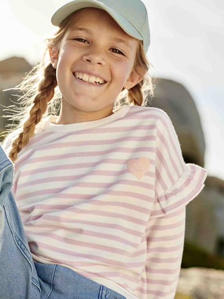 Sweat marinière fille manches à vollants bleu jean+lilas+rayé rose+vert d'eau+vieux rose 5 - vertbaudet enfant 