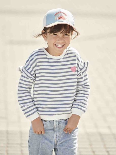 Sweat marinière fille manches à vollants bleu jean+lilas+rayé rose+rayé vert 1 - vertbaudet enfant 