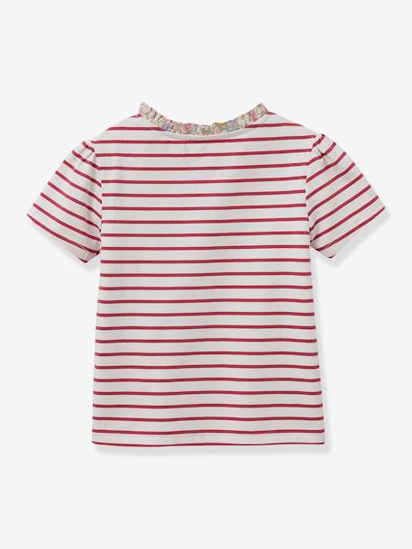 Tee-shirt marinière fille tissu Liberty - coton bio CYRILLUS framboise 2 - vertbaudet enfant 