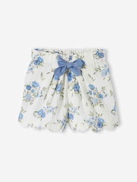 Short cérémonie en gaze de coton finitions écailles fille bleu+bleu imprimé+rose nude 4 - vertbaudet enfant 