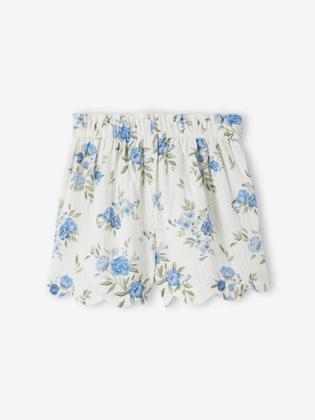 Short cérémonie en gaze de coton finitions écailles fille bleu+bleu imprimé+corail+rose nude 5 - vertbaudet enfant 