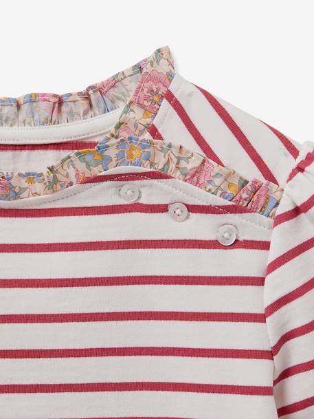 Tee-shirt marinière fille tissu Liberty - coton bio CYRILLUS framboise 3 - vertbaudet enfant 