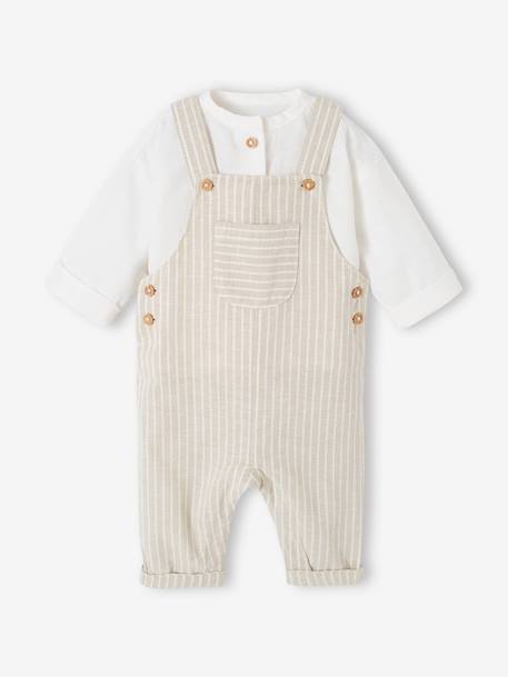 Ensemble cérémonie chemise et salopette naissance en lin et coton argile 2 - vertbaudet enfant 