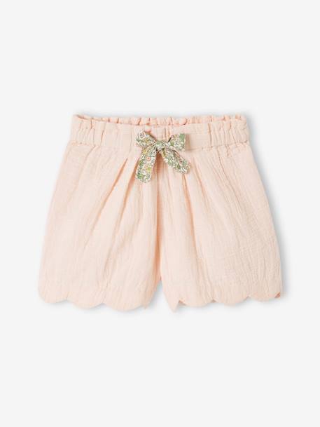 Short cérémonie en gaze de coton finitions écailles fille bleu+bleu imprimé+rose nude 8 - vertbaudet enfant 