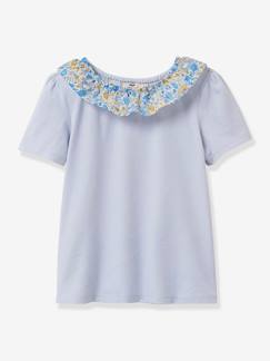 -Tee-shirt fille col tissu Liberty- coton biologique CYRILLUS