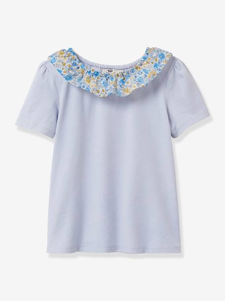 Tee-shirt fille col tissu Liberty- coton biologique CYRILLUS  - vertbaudet enfant