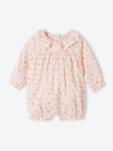 Barboteuse fleurie cérémonie naissance manches longues rose pâle 2 - vertbaudet enfant 