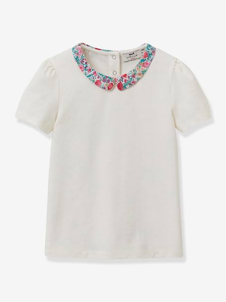 Fille-T-shirt, sous-pull-Tee-shirt fille col en tissu Liberty CYRILLUS coton biologique