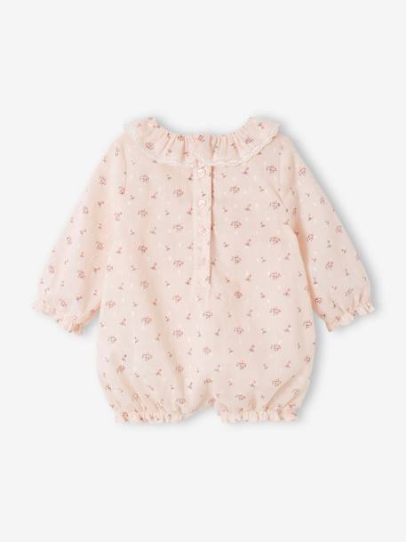 Barboteuse fleurie cérémonie naissance manches longues rose pâle 3 - vertbaudet enfant 