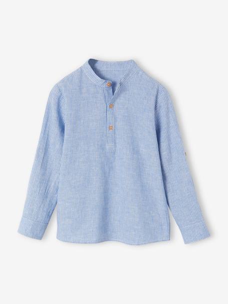 Ensemble céremonie chemise col Mao et short garçon rayé bleu 3 - vertbaudet enfant 