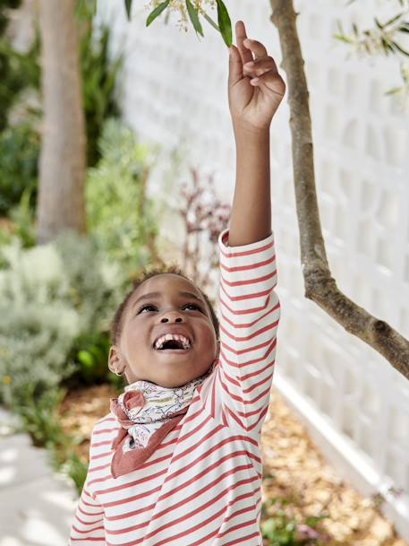 Tee-shirt marinière personnalisable effet molleton fille manches longues rayé gris+rayé rouge 7 - vertbaudet enfant 