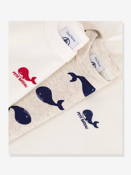 Lot 3 bodies manches courtes imprimé baleine PETIT BATEAU blanc 3 - vertbaudet enfant 