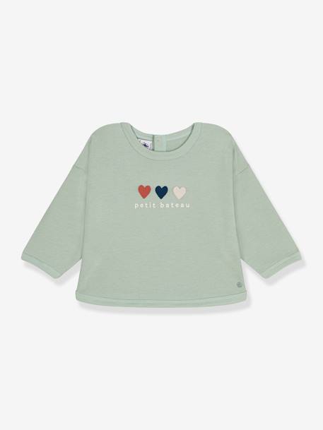 Sweat coeur fille PETIT BATEAU vert amande 1 - vertbaudet enfant 