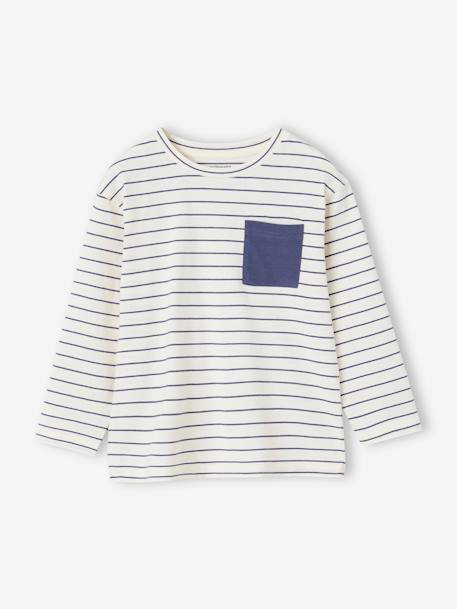 T-shirt rayé garçon personnalisable bleu ardoise+noix de pécan 1 - vertbaudet enfant 