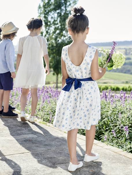 Robe de cérémonie motifs fleurs fille bleu imprimé+écru+rose imprimé 8 - vertbaudet enfant 