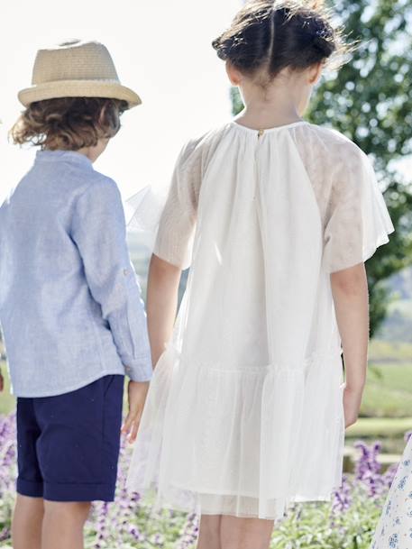 Robe cérémonie en tulle à paillettes fille manches papillon beige poudré+écru 11 - vertbaudet enfant 