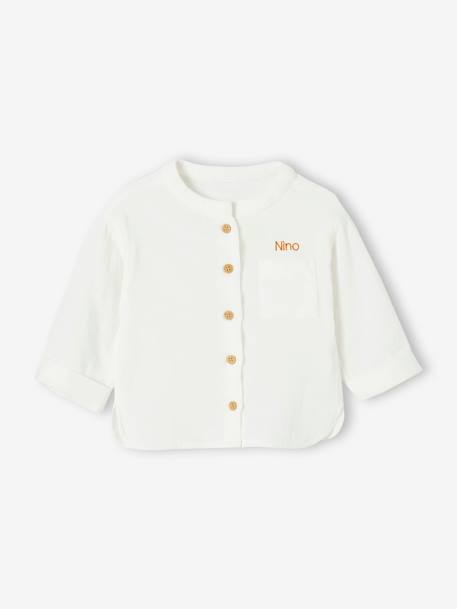 Chemise col mao bébé en gaze de coton personnalisable bleu grisé+caramel+écru+vert foncé 14 - vertbaudet enfant 