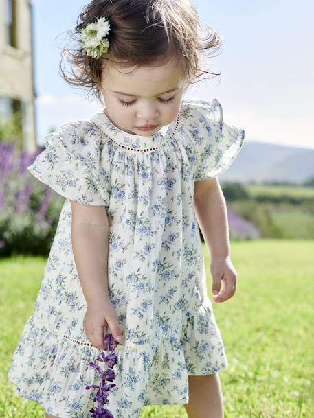 Robe fleurie de cérémonie bébé en gaze de coton écru 6 - vertbaudet enfant 