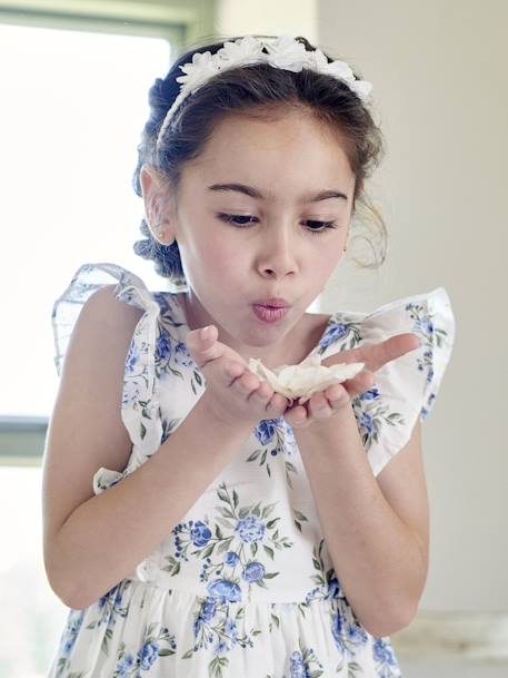 Robe cérémonie à volants motifs fleurs fille bleu imprimé+vanille 7 - vertbaudet enfant 