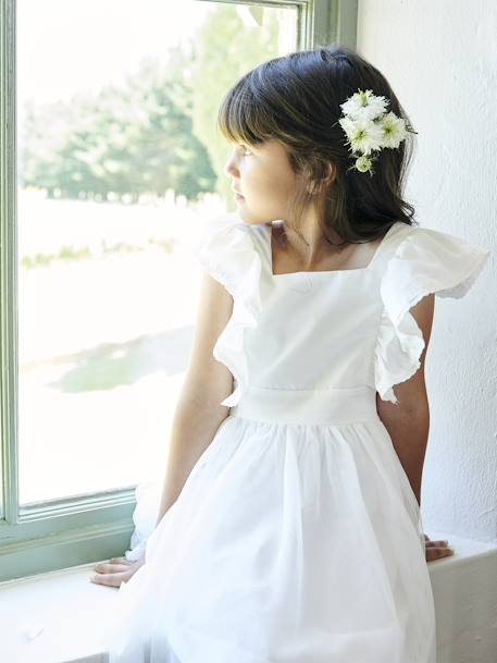 Robe de cérémonie à volants fille en gaze de coton et tulle écru 7 - vertbaudet enfant 