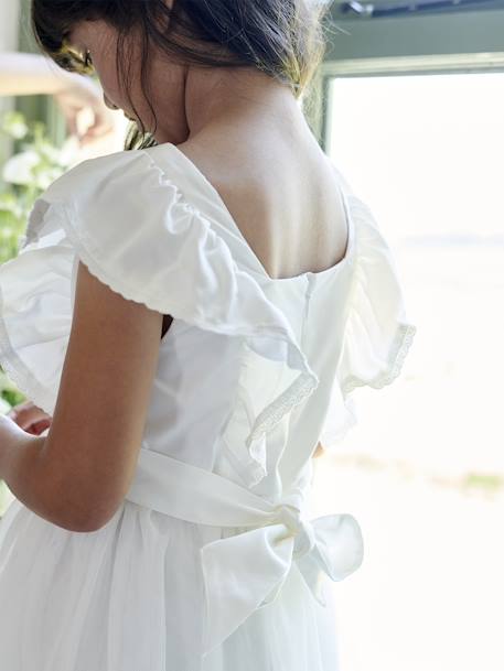 Robe de cérémonie à volants fille en satin de coton et tulle écru 8 - vertbaudet enfant 