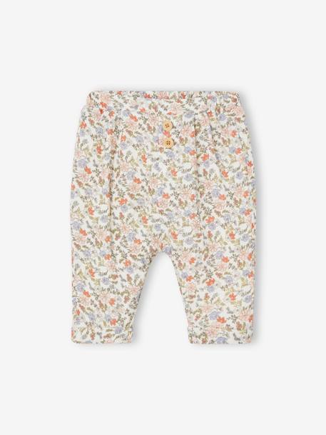 Pantalon coupe sarouel en gaze de coton blanc+blanc imprimé+Bleu+cappuccino+écru+tilleul 5 - vertbaudet enfant 