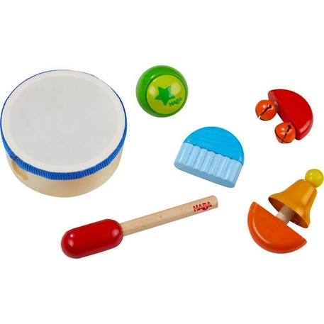 Ensemble de jeux musicaux - HABA - Pour enfants à partir de 3 ans - Tambour, maraca, clochette et sonnette BLEU 1 - vertbaudet enfant 