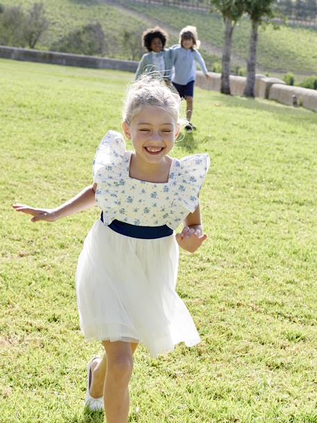 Robe de cérémonie à volants fille bleu imprimé+rose imprimé 1 - vertbaudet enfant 