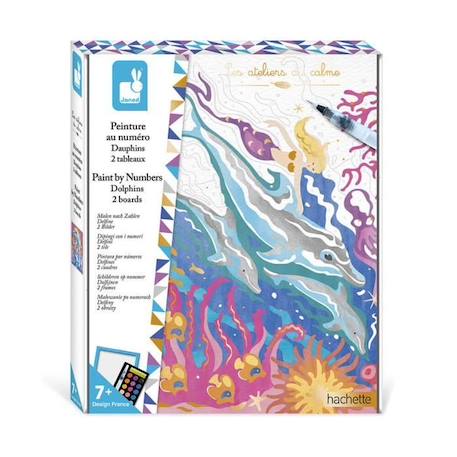 Kit créatif enfant - JANOD - Peinture par Numéro Dauphins - Les Ateliers du Calme - 15 peintures aquarelles BLEU 1 - vertbaudet enfant 