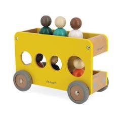 Jouet-Jeux d'imagination-Figurines, mini mondes, héros et animaux-JANOD - Bolid Bus Scolaire en Bois - Véhicule Jaune - Dès 3 Ans