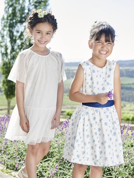 Robe de cérémonie motifs fleurs fille bleu imprimé+rose imprimé 2 - vertbaudet enfant 