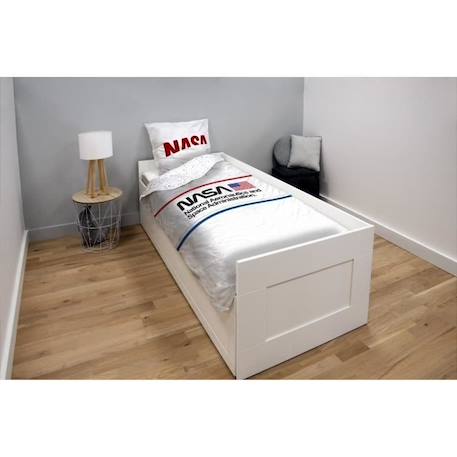 NASA - Housse de couette 1 personne 140 x 200 cm 100% coton + taie d'oreiller 63 x 63 cm - blanc BLANC 2 - vertbaudet enfant 