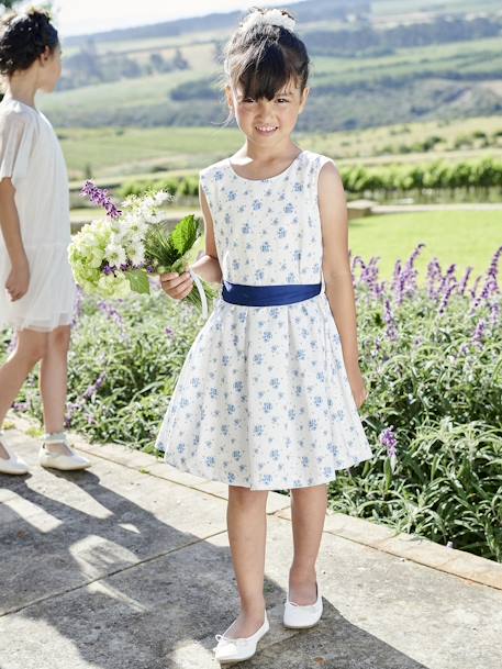 Robe de cérémonie motifs fleurs fille bleu imprimé+rose imprimé 1 - vertbaudet enfant 