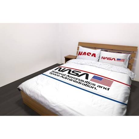 NASA - Housse de couette 2 personnes 220x240 cm 100% coton + taies d'oreiller 63x63 cm - blanc BLANC 2 - vertbaudet enfant 